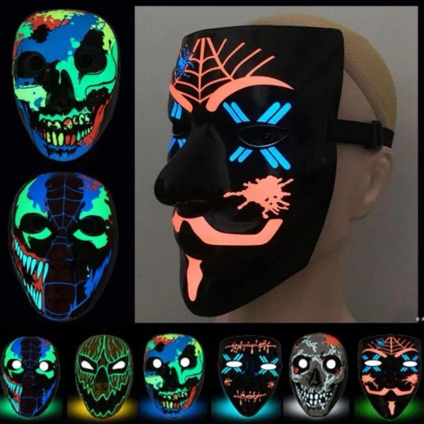 Últimas máscaras de festa 3D LED luminosas máscaras de festa Halloween Dress Up Props Dance Party Cold Light Strip Ghost Masks Suporte Personalização 921