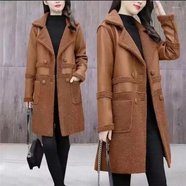 Frauen Leder 2023 Winter Frauen Pelz Weste Fett Schwester Lose Weibliche Kleidung Vintage Samt Dicken Mantel Warme Mid-länge weste WommenA856