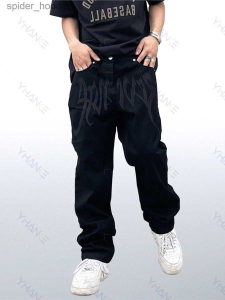 Herren Jeans Vier Jahreszeiten Y2K Emo Männer Mode Schwarz Straße Stickerei Low Cut Lose Jeans Gerade Hosen Hip Hop Jeans Männer Hosen Kleidung Männer L230921