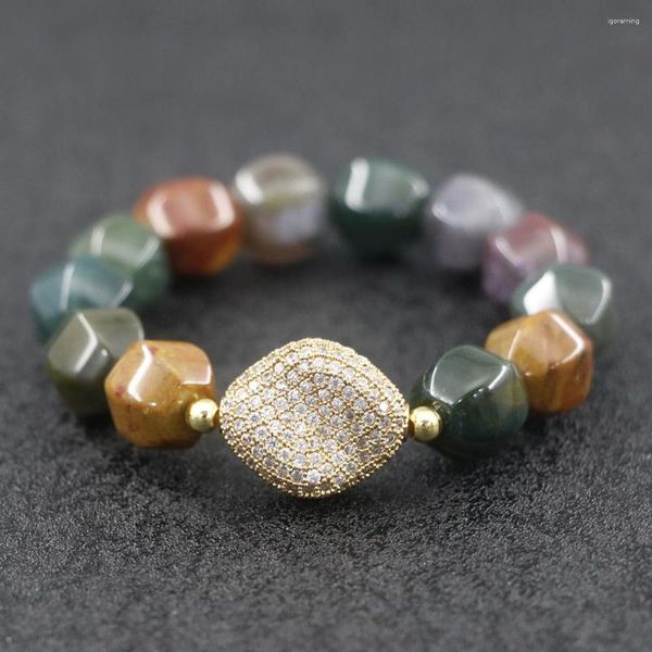 Strand Luxury CZ pavimentato fascino agate lanterna braccialetto di perline 12mm pietra naturale gioielli Sipiritual Yoga da donna