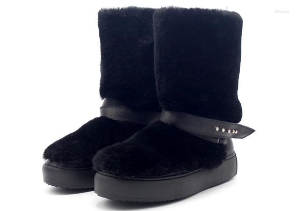 Stivali invernali da uomo a metà polpaccio neri in vera pelle con punta tonda scarpe da neve moda uomo