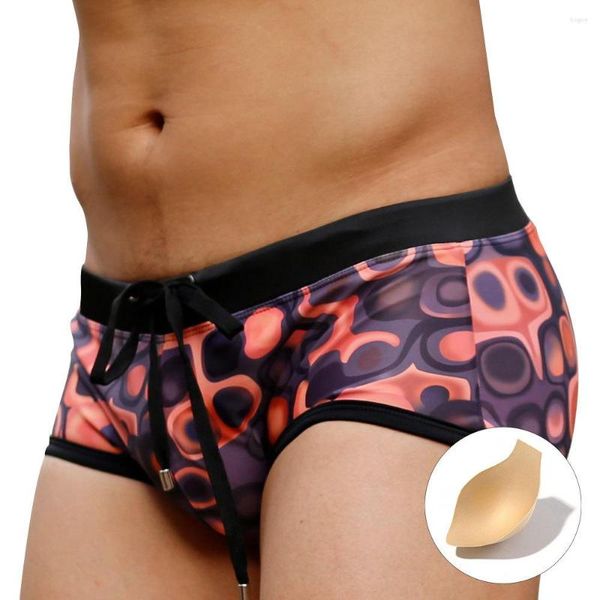 Roupa de banho masculina com capa de copo cuecas de praia calças de surf maiô de cintura baixa sexy cordão prancha de surf almofada push-up