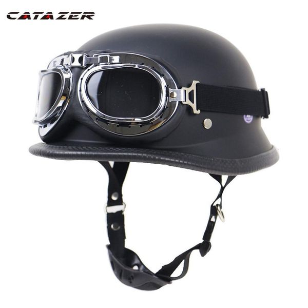 Capacetes de esqui clássico locomotiva retro capacete alemão capacete da motocicleta ao ar livre equitação bicicleta meio capacete com óculos 230921