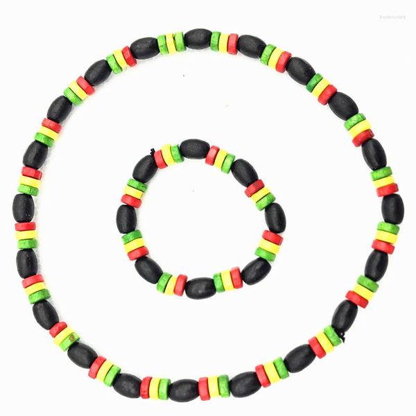 Ketten Schwarz Mode Holzperlen Halskette Armband Set Afrikanisches Nationales Stirnband