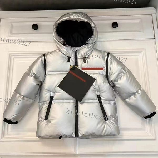 Piumino per bambini Piumini con cappuccio Moda Inverno Antivento Hooide Nero Argento Giacche Bambini Ragazze Ragazzi Capispalla Ragazza Ragazzo Maniche rimovibili Vestiti Giù Gilet