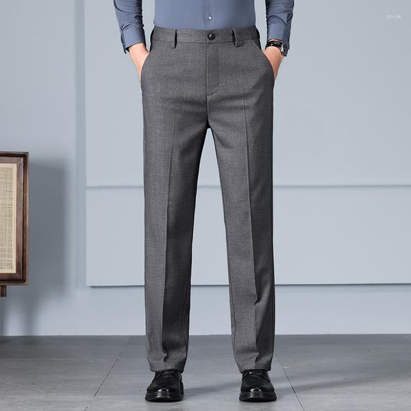 Pantaloni da uomo Pantaloni professionali da lavoro Classici larghi dritti a vita alta Autunno spesso nero grigio lavoro abiti casual di marca