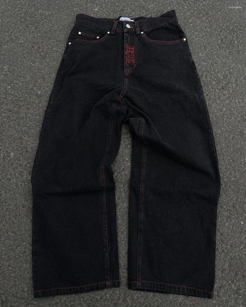 Jeans masculinos Y2K Hip Hop Retro Bordado de Bordado Lavado calça de jea