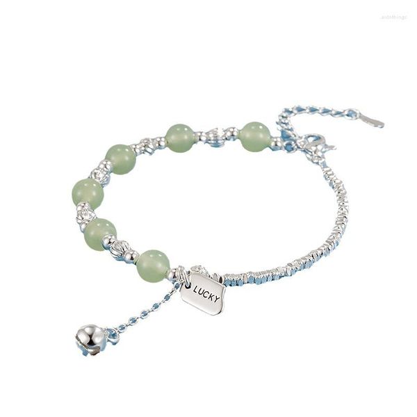 Braccialetti a maglie color argento sterling per donna Giada portafortuna con ciondolo catena a mano femminile gioielli di moda originali con timbro