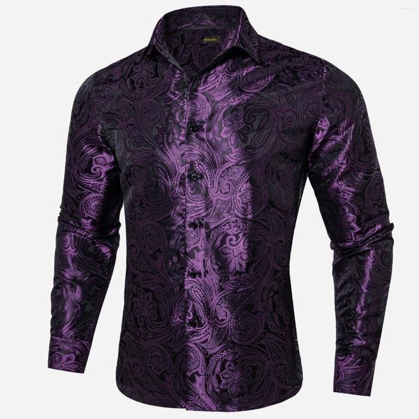 Herrenhemden Luxus Lila Paisley Männer Langarm Social Prom Hochzeit Party Kleidung Hemd und Bluse US-Größe DiBanGu