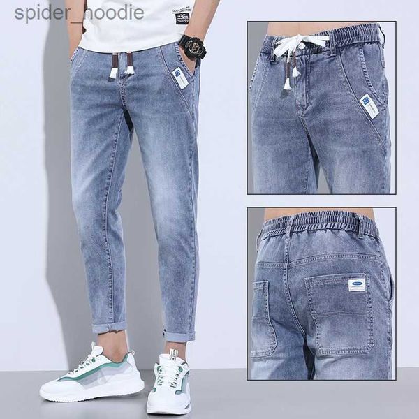 Jeans masculinos verão cordão baggy namorado azul harajuku casual hip hop masculino carga denim elegante designer jogger cowboy haren jeans calças l230921