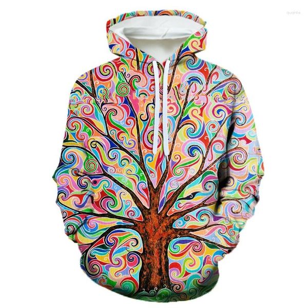 Felpe con cappuccio da uomo Yk2estPrimavera e autunno Moda Albero creativo Stampa 3D Divertente Felpa con cappuccio Arte Casual Strada Sport da donna S