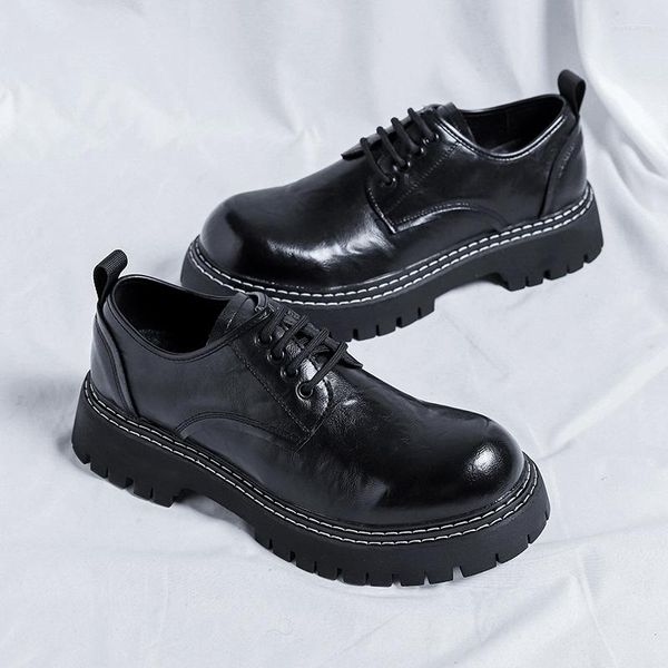 Sapatos de vestido Big Head Derby Sapato para Homens PU Lace-up Grosso Sola Anti-Skid Estilo Britânico Roupas de Trabalho Clássico Homens de Negócios