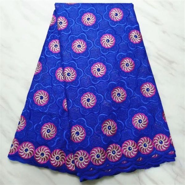 5 jardas pc maravilhoso tecido de algodão africano azul royal e bordado de flores tecido de renda voile suíço para vestido BC72-53112