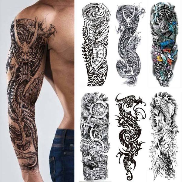 Altri materiali per tatuaggi Tatuaggi temporanei da uomo Adesivo grande sulla manica del braccio Drago Tigre Pesce Teschio completo Totem Lupo Tatoo falso impermeabile per donne 230921