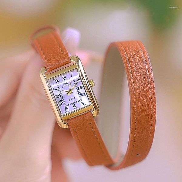 Relógios de pulso Sdotter Mulheres Relógios 2023 Casual Vintage Relógio de Couro para Moda Quartzo Rosa Ouro Quadrado Relógio Presente Gi
