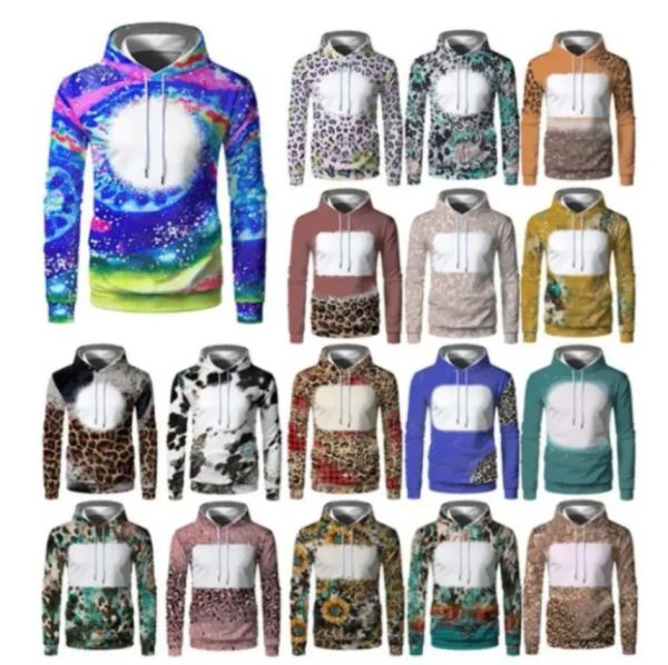 Atacado masculino 100% poliéster em branco leopardo falso lixívia hoodies personalizado 3d impresso sublimação tie dye hoodies fs9545 setembro04 jj 9.21