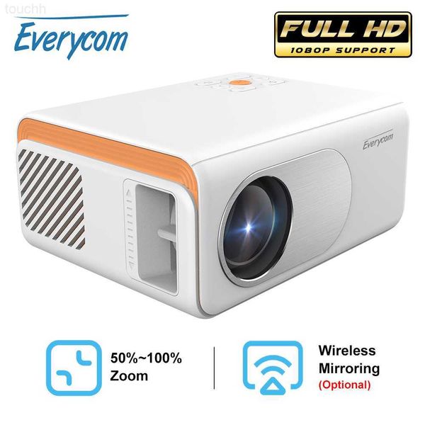 Projektörler Everycom X70 Mini LED Destek 1080p WiFi Projektör Pocket Pico Taşınabilir LCD Video Film Multimedya Akıllı Telefon Beamer Ev Sineması L230923