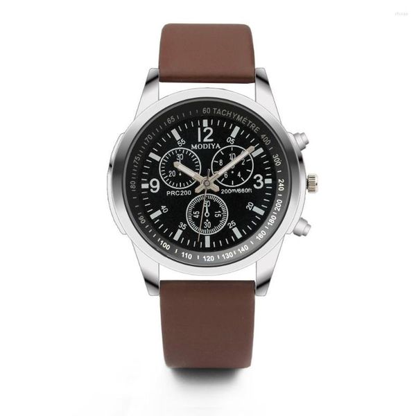 Наручные часы Лучшие брендовые часы для мужчин, модные кварцевые часы с тремя глазами, высокое качество, часы с синим стеклом и кожаным ремешком