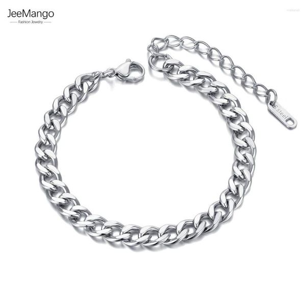 Braccialetti a maglie JeeMango Punk Basic 7mm Largo Curb Catena cubana per uomo Donna Anti allergia Bracciale in acciaio inossidabile Gioielli JB21086