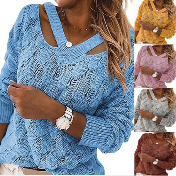 Frauen Pullover Herbst Und Winter Strickwaren V-ausschnitt Off Schulter Bluse Pullover Weibliche Dame Casual Mode Langarm Tops