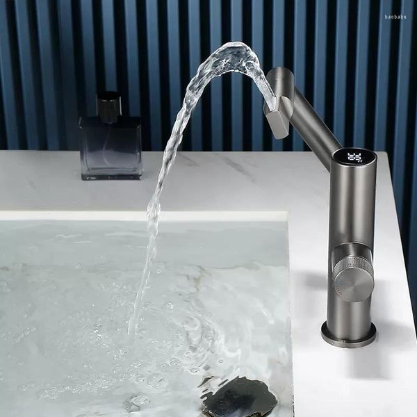 Rubinetti per lavandino del bagno Display digitale intelligente Rubinetto per lavabo moderno a LED Rotazione a 360 ° Rubinetti per lavaggio e acqua fredda Rubinetto da cucina