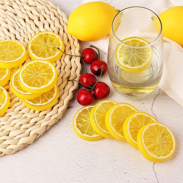 Fette di limone in plastica Puntelli di limone finti artificiali Modello di frutta realistico per la decorazione Contorno Bicchiere fai-da-te Home Party Desk Ornament Craft ups