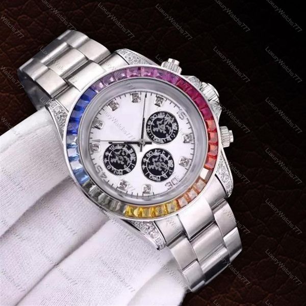 Цветные дизайнерские часы Мужские часы Автоматические механические сердечники из нержавеющей стали 904L керамические деловые светящиеся инкрустированные бриллиантами подарок party211Z