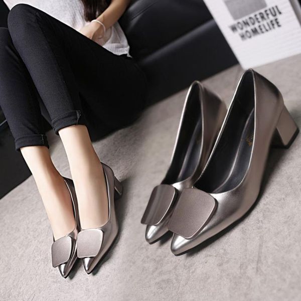 Kleid Schuhe Frauen Pumpen 2023 Spitz Flach Casual Dicke High Heel Fashion Solid Pu Leder Arbeit 5 cm Heels