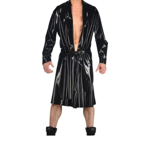 Trajes de catsuit conforto látex 100% rubbr trench longo casaco blusão sexy brilhante preto geral cosplay tamanho personalizado XS-XXL
