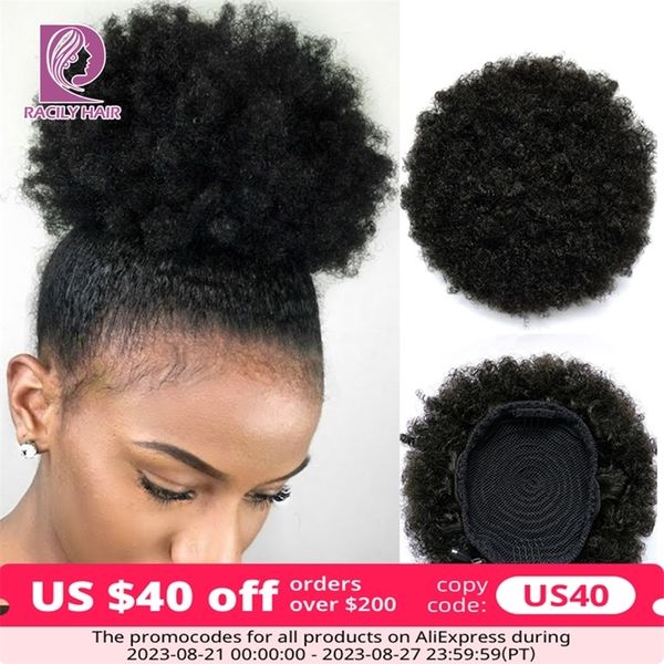 Lace Racily Cabelo Afro Puff Cordão Cauda Humano Brasileiro Curto Curly Bun Chignon Acessórios 230920