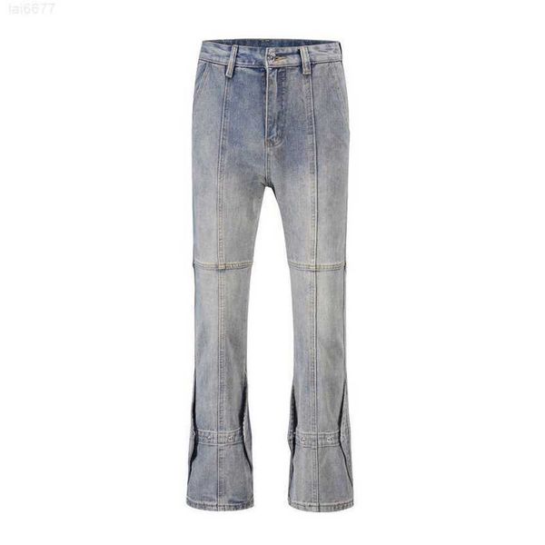 Модный дизайн в стиле High Street с пряжкой и строчкой, прямые джинсы с микро-рогами9ntd