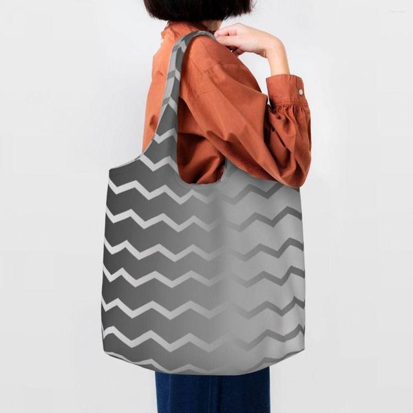 Sacos de compras padrão colorido ziguezague tote reciclagem boêmio moderno geométrico lona mercearia ombro shopper bolsa presente