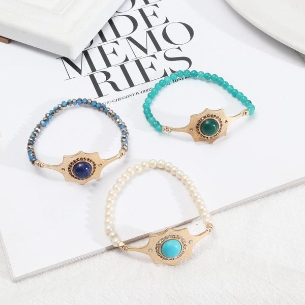 Charme pulseiras moda grande pedra de mármore frisada corda elástica pulseira jóias para mulheres