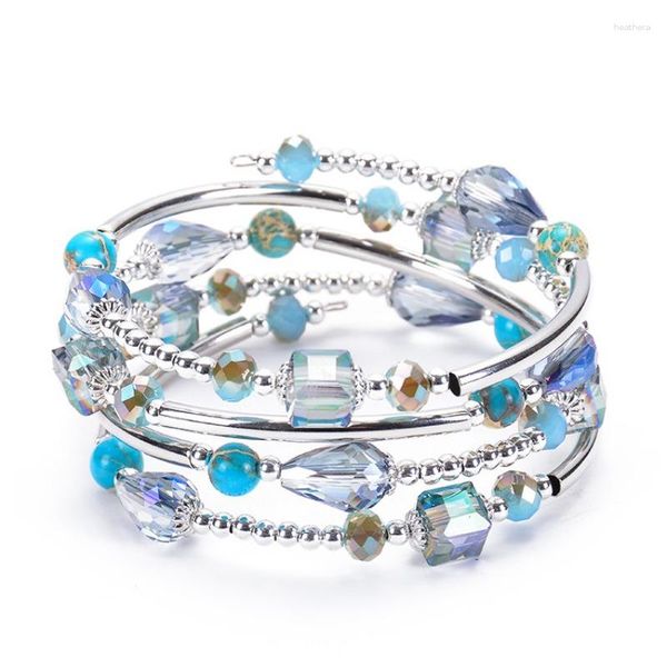 Strand pulseira de pedra natural turquesa contas de cristal pulseiras para mulheres masculino presente conjunto de jóias