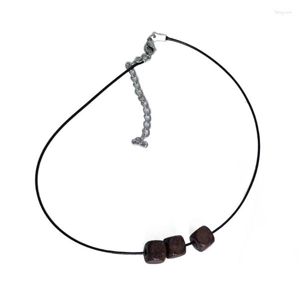 Collane con ciondolo Collana di perline di legno Regalo di gioielli della Boemia per donna Ragazza Catena di clavicola in corda nera