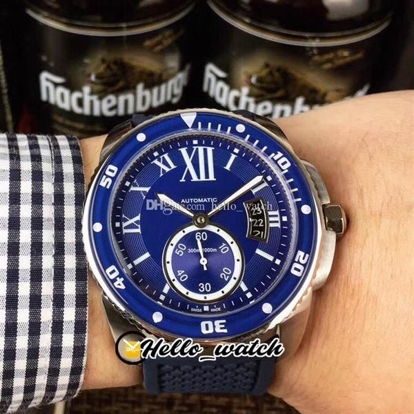 42mm Calibre De Dive WSCA0011 Asiático Relógio Masculino Automático Azul Dial Big Data Marca Romana Caixa de Aço Relógios de Borracha Olá Watch277W