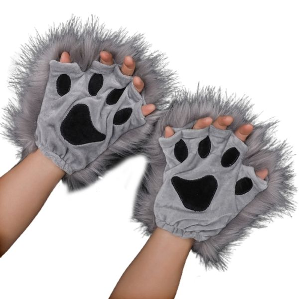 Cinco Dedos Luvas 1 Par Puffy Paw Metade Dedo Mittens Anime Lolita Gótico Furry Acessório para Animal Roleplay Long Fur Wolf Paws 230921