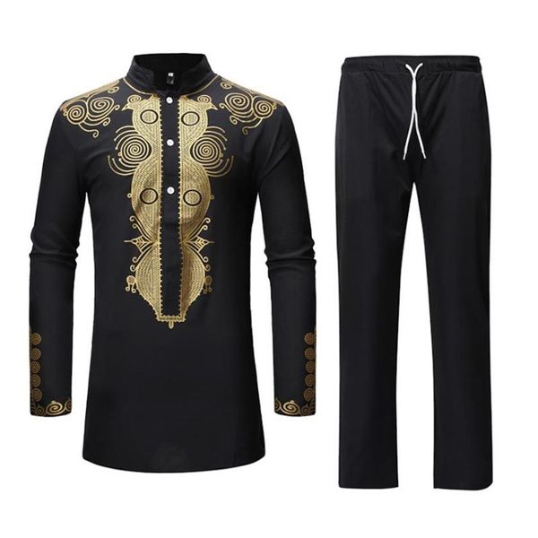 Volle Hülse Luxus Mann Hemd Hosen Set 3D Druck Afrikanischen Stil Hip Hop Straße Tragen Männliche Dashiki Hemd Tops bazin Riche Outfit321l