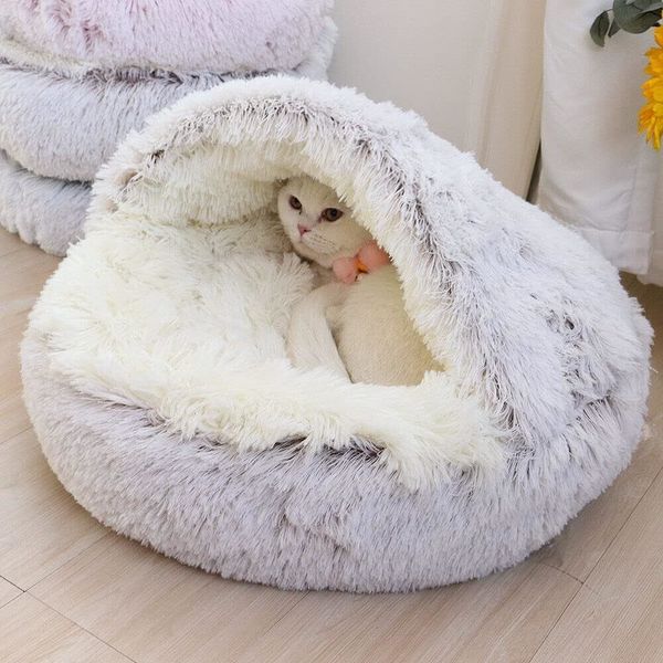 Canis Pens Soft Plush Round Cat Bed Pet Colchão Quente Confortável Cesta Cão 2 em 1 Saco de Dormir Ninho para Cães Pequenos 230921