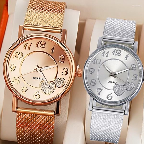 Orologi da polso Orologi di lusso Oro Argento Cuore Quadrante in mattoni Orologio da donna Donna Temperamento semplice Studente Impermeabile di alto livello