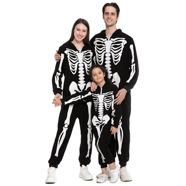 Thema Kostüm Kinder Skelett Pyjamas Nachtwäsche Cosplay-Halloween Party Skelett Onesie Kinder Erwachsene Kostüm R7RF 230920