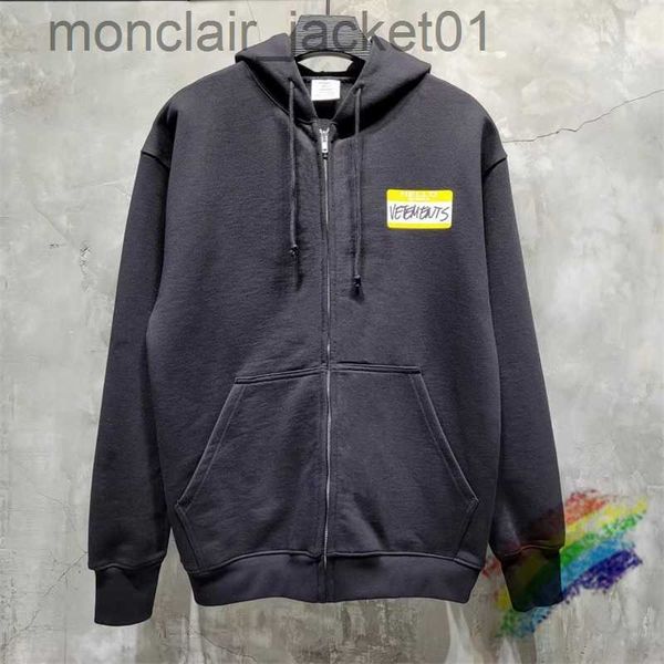 Herren Hoodies Sweatshirts Hallo, mein Name ist Vetements Vetements Cardigan Hoodie Männer Frauen 1 1 hohe Qualität lose VTM -Kapuzenpullover J230921