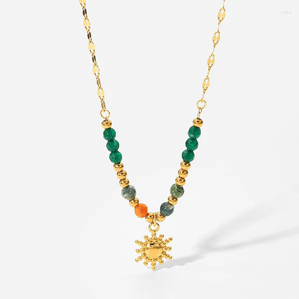 Ketten Natürliche Stein Edelstahl Anhänger Halskette Für Frauen Böhmen Greenstone Sonne Schlüsselbein Kette Mode Schmuck Geschenke