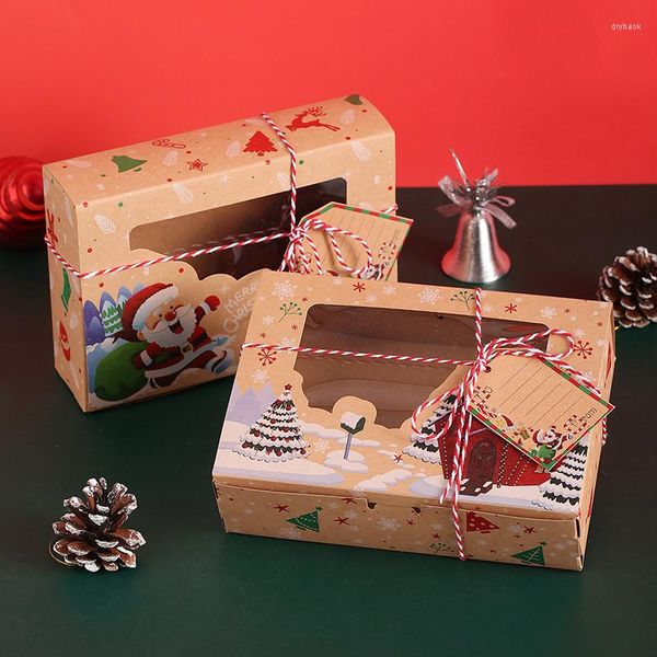 Envoltório de presente 2 pcs Feliz Natal Decoração Kraft Papel Caixas de Doces Papai Noel Caixa de Biscoito Limpar Embalagem Saco Xmas Feliz Ano 2024