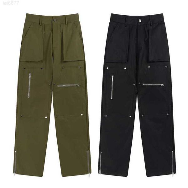 Gaojie Fashion Brand Vibe Style Tinta unita Multi tasca con cerniera Pantaloni casual Pantaloni in legno dal taglio dritto84 ore