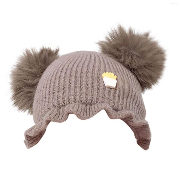 Береты, детская шапка, осенне-зимняя однотонная вязаная шапка с двойным шариком H, милый мультяшный трикотаж на день рождения, на выход