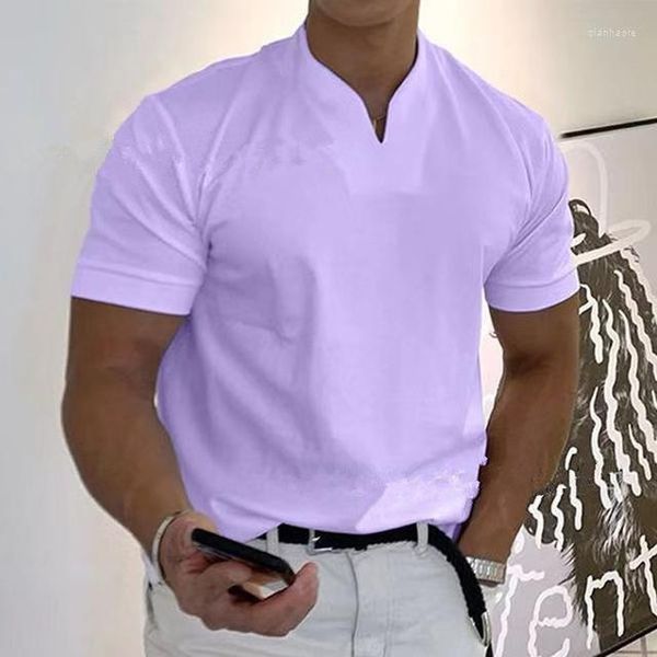 Мужские футболки 2023, летняя футболка с v-образным вырезом и коротким рукавом, приталенная одежда с карманами или без карманов, OL, рабочая одежда для мужчин