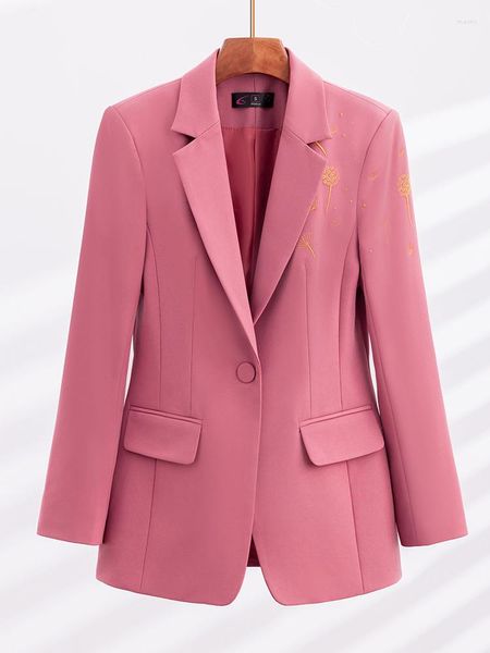 Ternos femininos moda mulheres blazer preto vermelho rosa escritório senhoras negócios trabalho wear jaqueta feminina manga longa único botão formal casaco