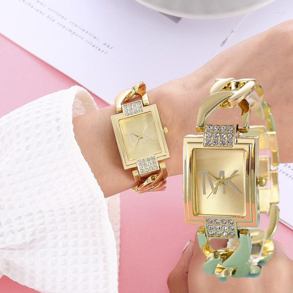 Наручные часы, роскошные брендовые женские часы TVK, модный темпераментный стиль, металлический ремешок, квадратные кварцевые золотые часы