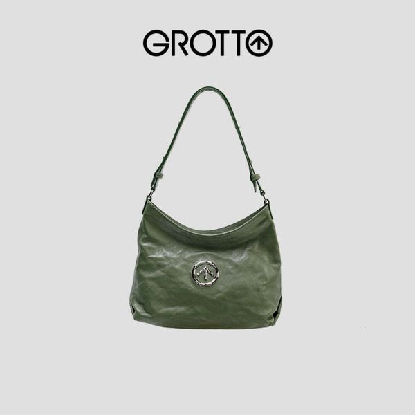 Grotte Gele Neues Produkt Grüne Stein Hobo Italienisch Gemüse gebräunte Falten Schaffell ein Schulter -Crossbody Weiche Tasche Unterarmtasche für Frauen